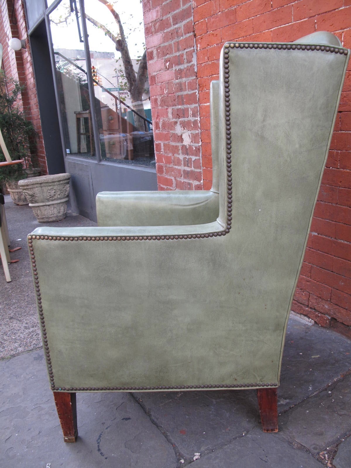 Mid-20th Century Sage Green Leather Armchair