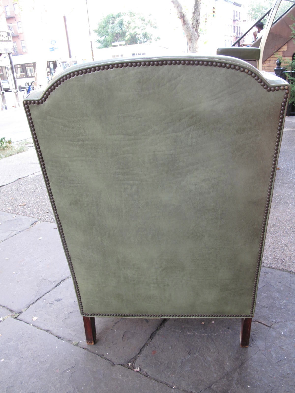 Sage Green Leather Armchair In Good Condition In Brooklyn, NY