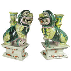Early 20th Century Chinese Foo Dog Candle Holders