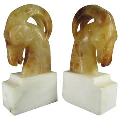 Pair of Art Deco Alabaster Ram Bookends