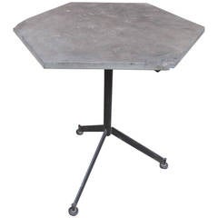 Mid-Century Hexagonal Slate Table on Tripod Iron Base