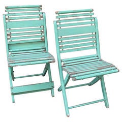 Pair of Slatted Folding Chairs