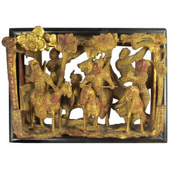 Gilded Chinese Relief Depicting Mounted Warriors