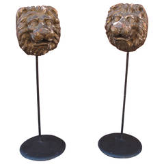 Pair of Venetian Carved Lion Heads