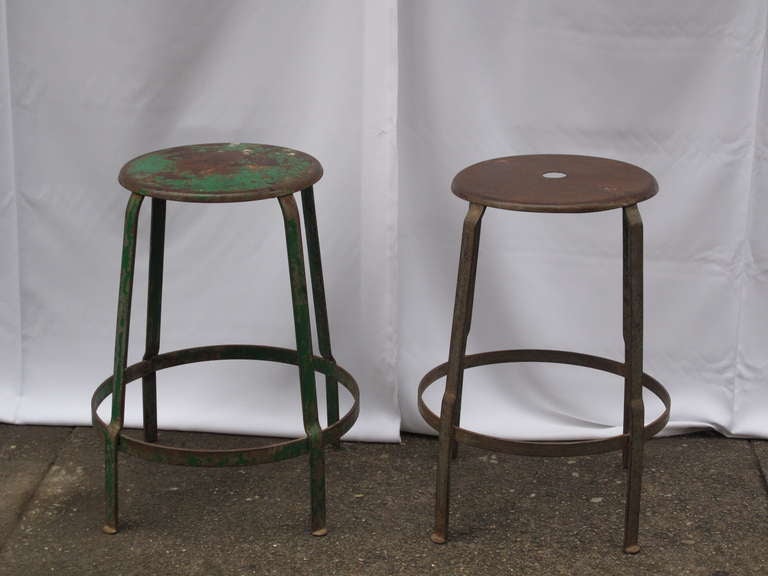 Similar Pair of Strap Steel French Factory Stools