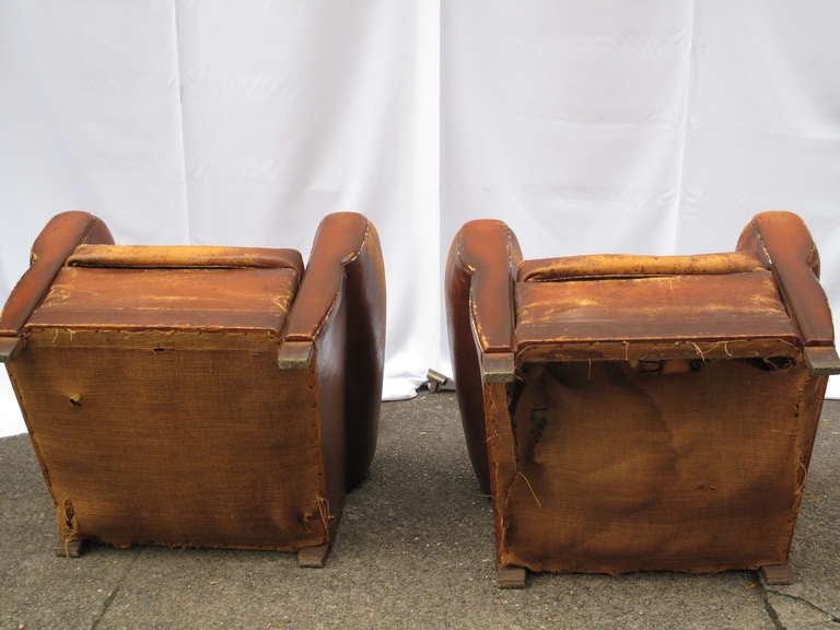 Pair of French Leather Clover Back Club Chairs 1