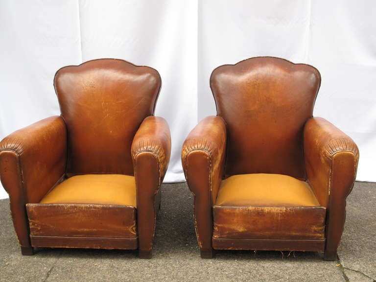 Pair of French Leather Clover Back Club Chairs 2