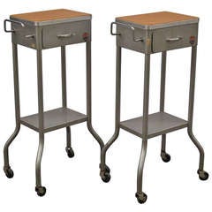 Retro Pair of Industrial Side Tables with Cork Tops