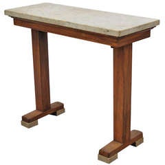 Art Deco Console Table with White Marble Top and Feet
