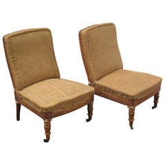 Pair of Napoleon III French Slipper Chairs with Turned Legs