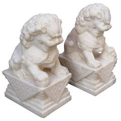 Pair of Limestone 20th Century Foo Dogs