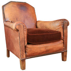 French Deco Leather Club Chair