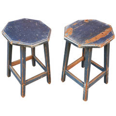 Pair of Primitive Painted Stools