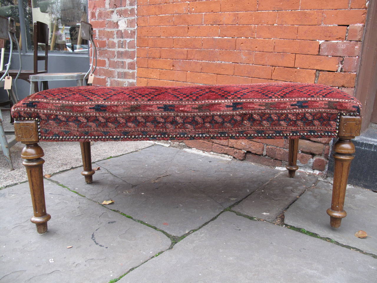 American Kilim Ottoman with Fluted Legs