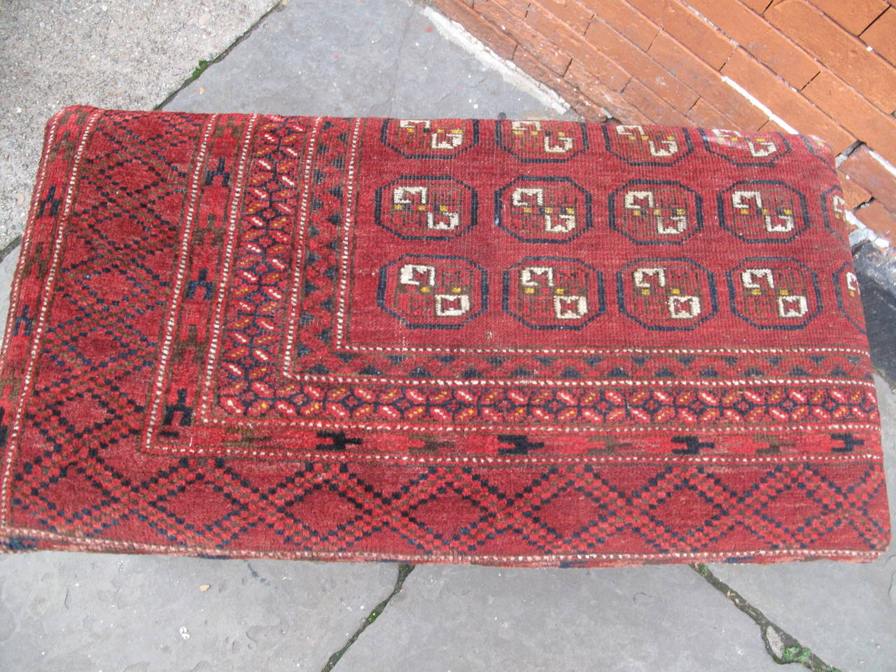 Mid-20th Century Kilim Ottoman with Fluted Legs