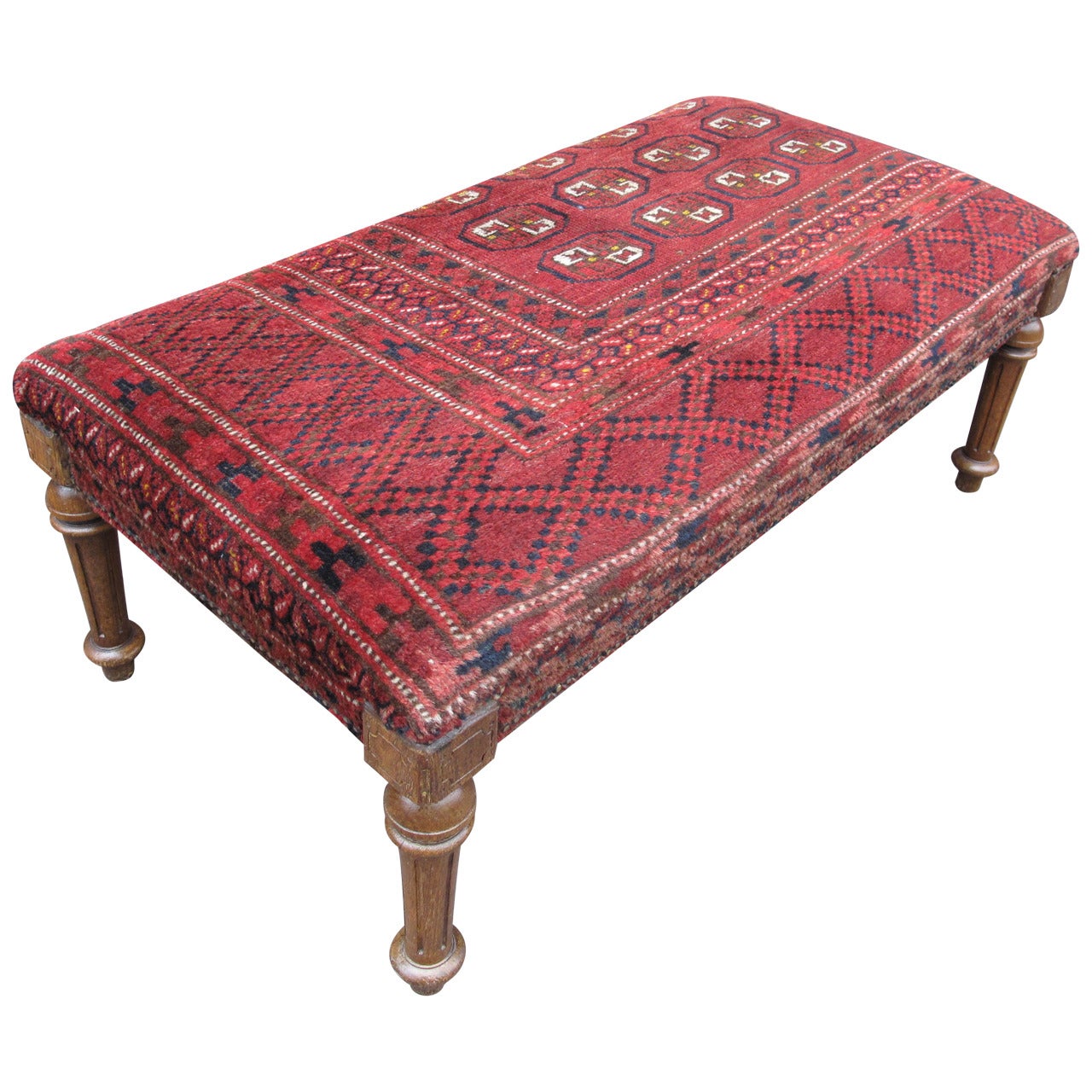 Kilim Ottoman with Fluted Legs