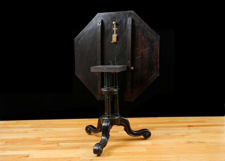Octagonal Tilt-Top Table in Ebonized Wood with Inlays of Mother of Pearl and Various Woods, England circa 1840 2