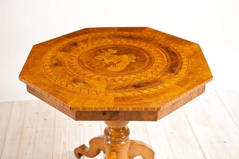 Octagonal Northern Italian Marquetry Table in Walnut depicting Saint George and the Dragon circa 1885 1