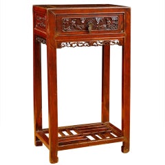 Antique Qing Table in Elm with Original Cinnabar Lacquer, China, circa 1790