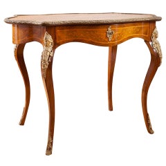 Antique French Belle Époque Table with Parquetry, Marquetry and Ormolu Mounts, 1870
