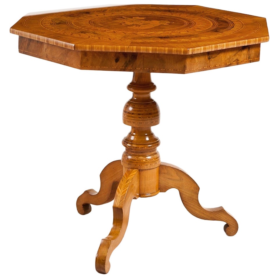 Octagonal Northern Italian Marquetry Table in Walnut depicting Saint George and the Dragon circa 1885