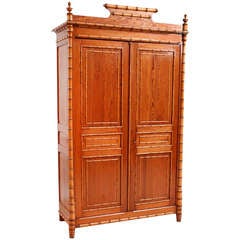 French Faux-Bamboo Pine Armoire, c. 1890