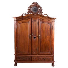 Rare Flemish Armoire in Oak with Case Clock, circa 1750 11