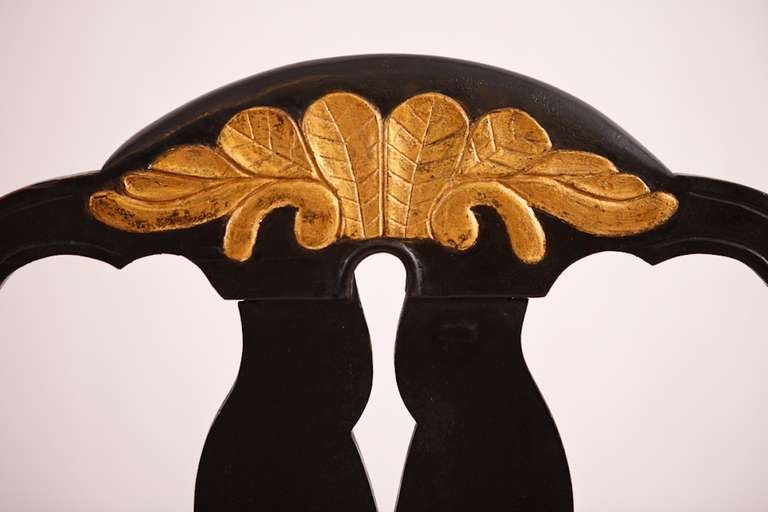 Gold Pair of Antique 18th Century Ebonized Swedish Armchairs