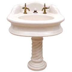 Victorian Pedestal Sink in Cast Iron with Porcelain and Old Brass Spigots 10