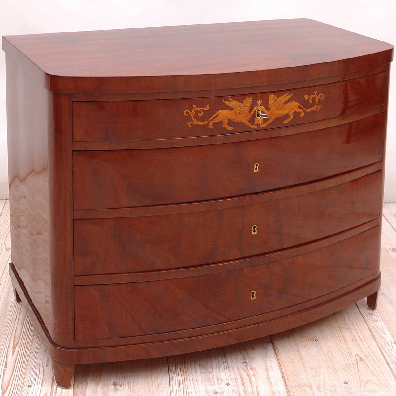 Inlay Antique Empire Chest of Drawers in Cuban Mahogany with Interior Writing Surface For Sale