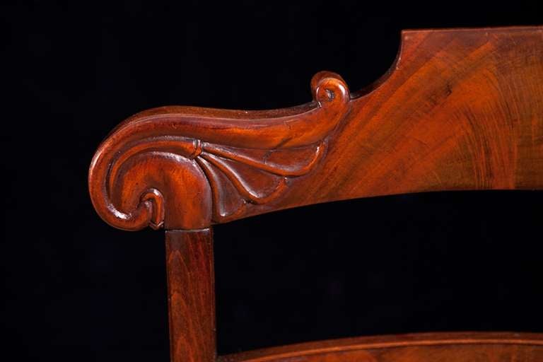 Polished Set of Six Dining Chairs in Mahogany, Northern Europe, c. 1835 For Sale