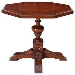 Neo-Renaissance Octagonal Table in Walnut with Acanthus Carved Center Pedestal