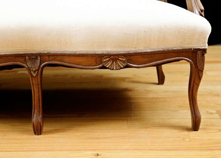 19th Century La Belle Époque Louis XV Style Sofa in Carved Walnut, France, circa 1870