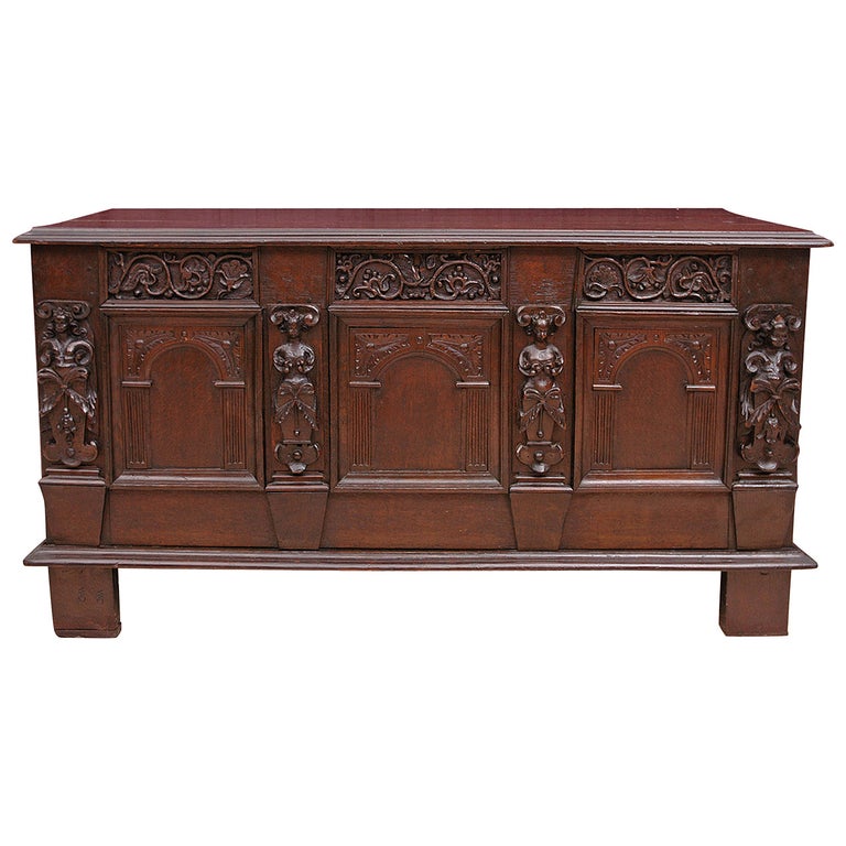 Neo-Renaissance Oak Blanket Chest For Sale at 1stDibs