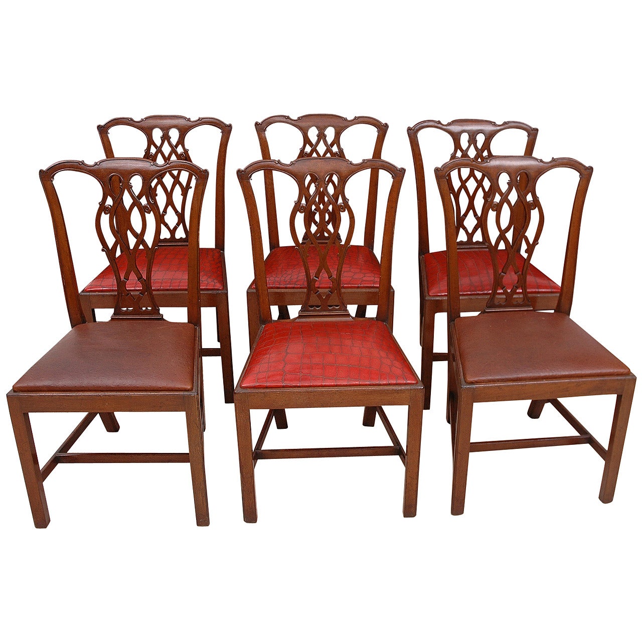 Set of Six 19th Century, George III Style Chairs in Mahogany with Leather Seats