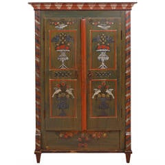 Antique 18th Century Painted Dower Armoire from Alsace Lorraine