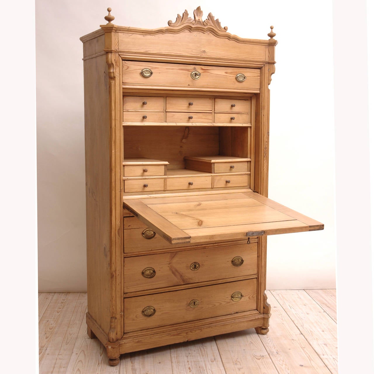 19th Century German Louis Philippe Pine Secretary with Fall Front  In Good Condition In Miami, FL