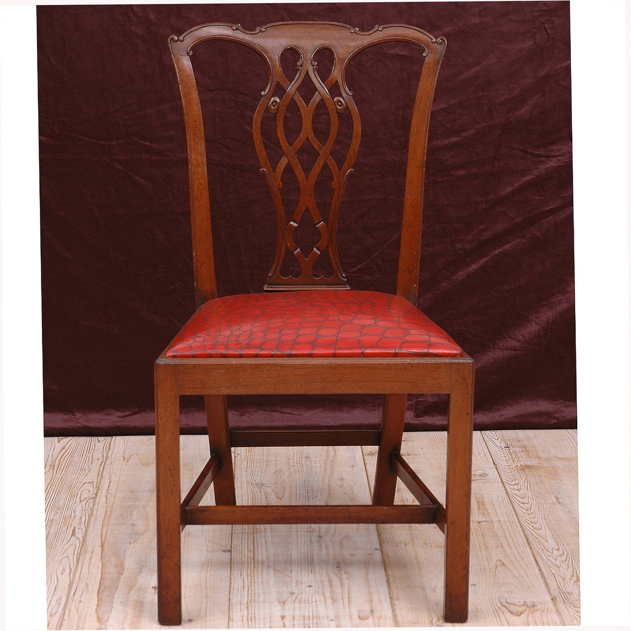 English Set of Six 19th Century, George III Style Chairs in Mahogany with Leather Seats