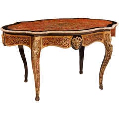 French Napoleon III Boulle Center Table in Tortoise Shell and Brass Inlay 3