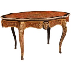 French Napoleon III Boulle Center Table in Tortoise Shell and Brass Inlay