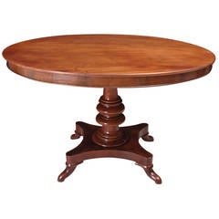 Antique Oval Center Table in Mahogany with Turned Pedestal, Denmark, c 1840