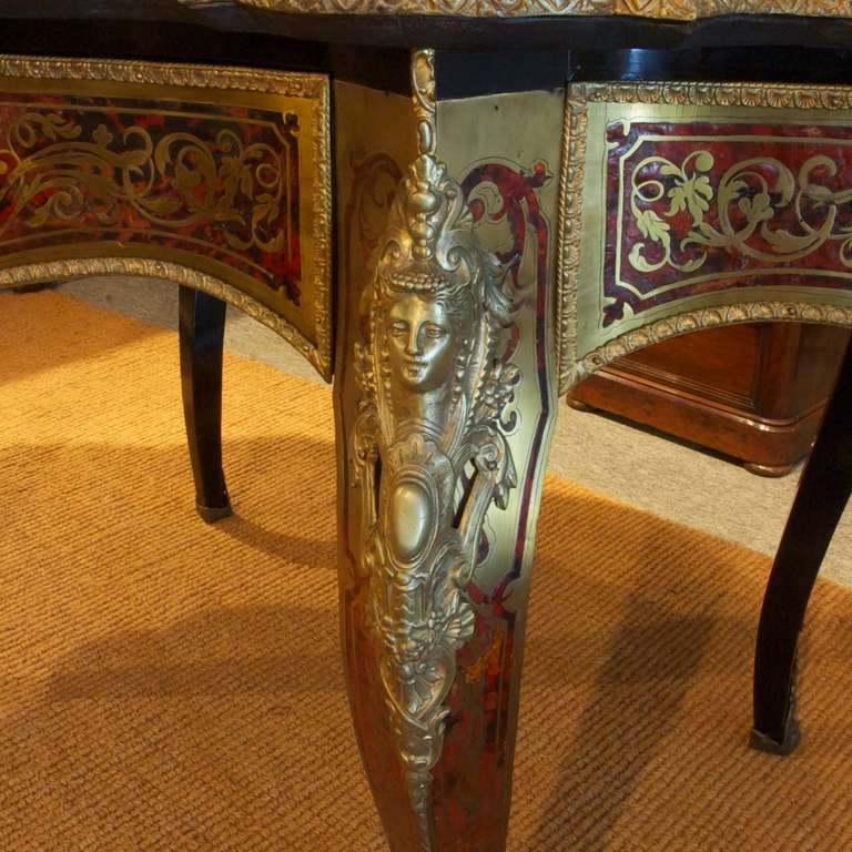French Napoleon III Boulle Center Table in Tortoise Shell and Brass Inlay 3