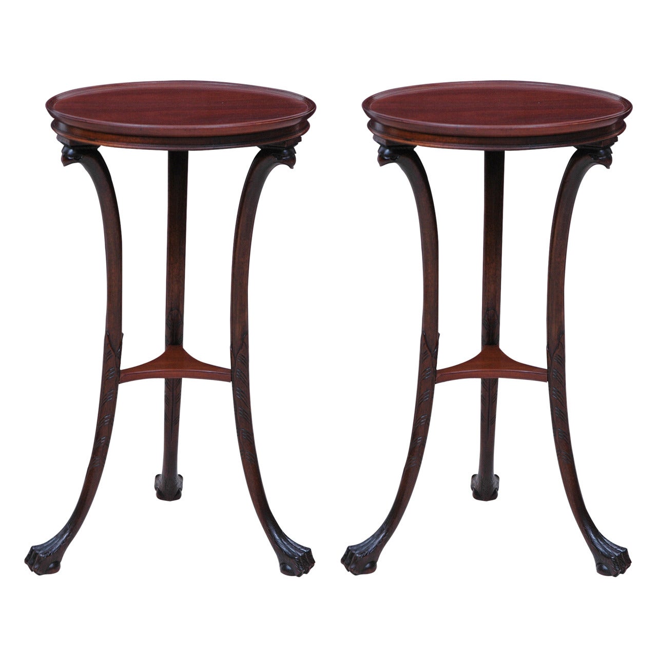 Pair of Round Tripod Tables in Mahogany