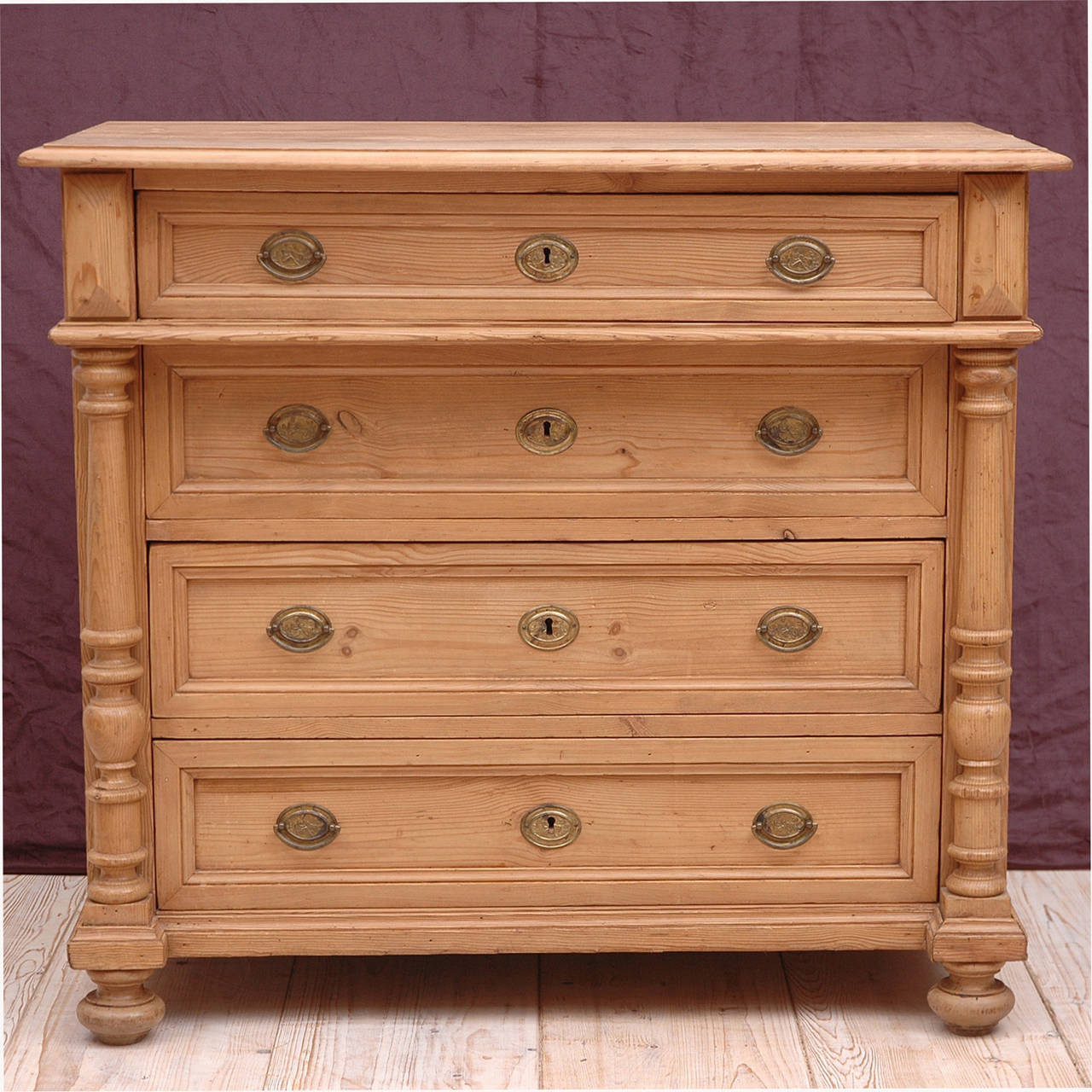 Antique Pine Gründerzeit Chest of Drawers with Columns, circa 1880