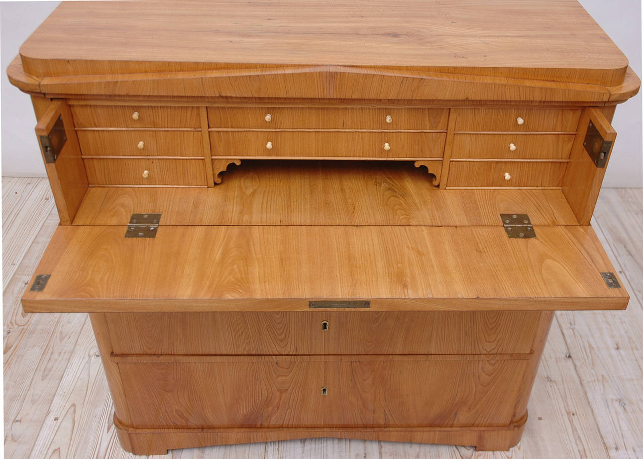 19th Century North German Biedermeier Ash Chest with Three Drawers and Fold-Down, Secretary