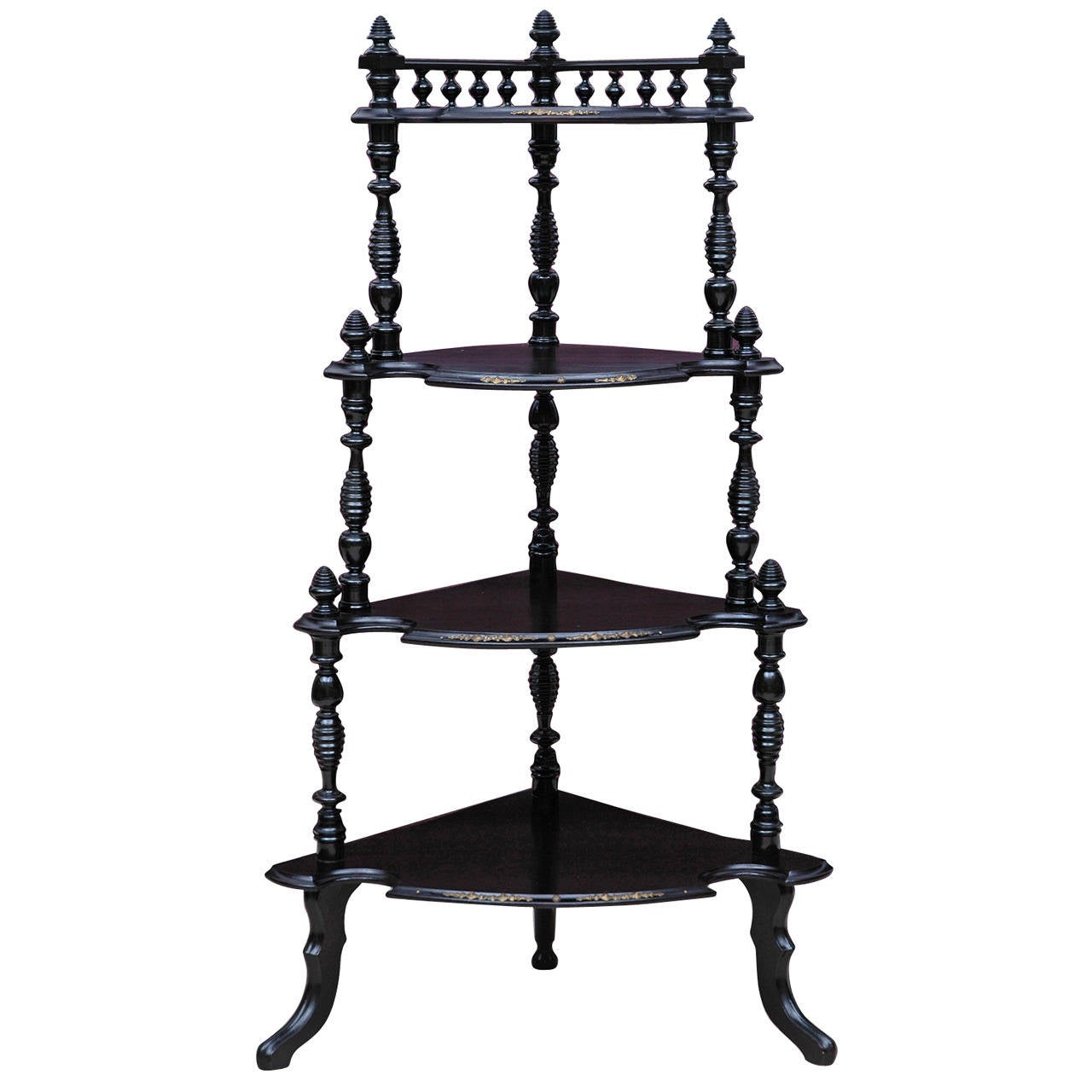 French Napoleon III Corner Etagere or WhatNot in Ebonized Wood, circa