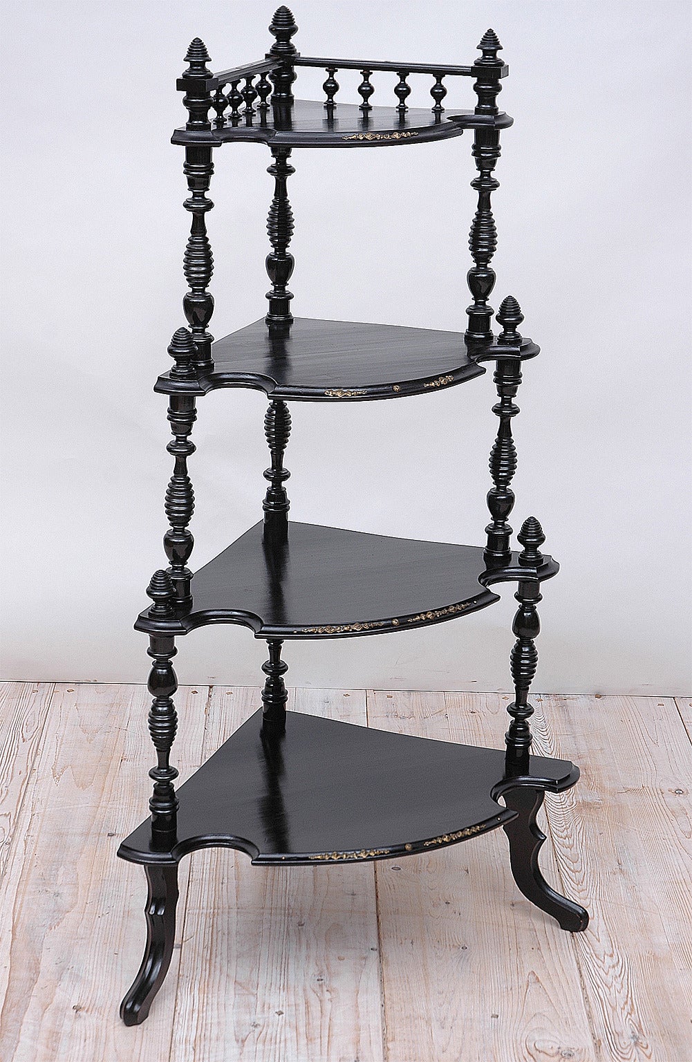 Painted French Napoleon III Corner Etagere or What-Not in Ebonized Wood, circa 1870