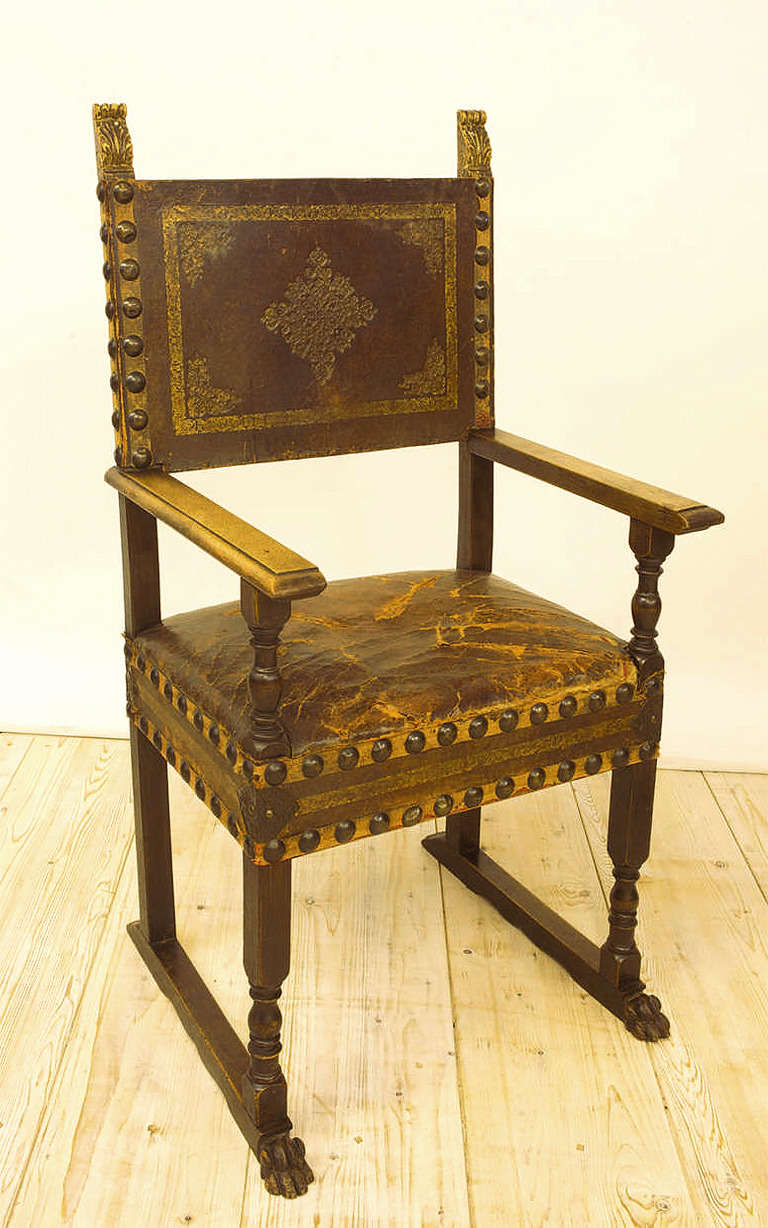 Ensemble de dix (10) chaises italiennes Renaissance Revive en cuir d'origine c. 1880 3