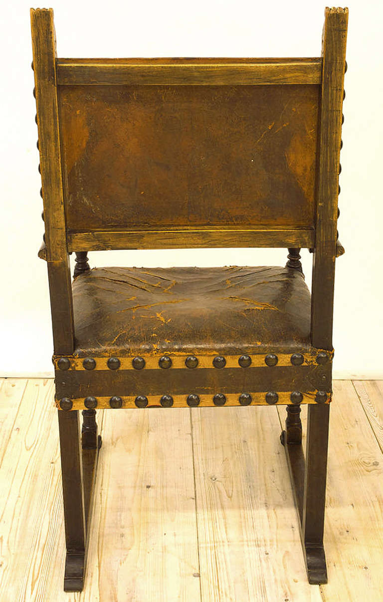 Ensemble de dix (10) chaises italiennes Renaissance Revive en cuir d'origine c. 1880 5