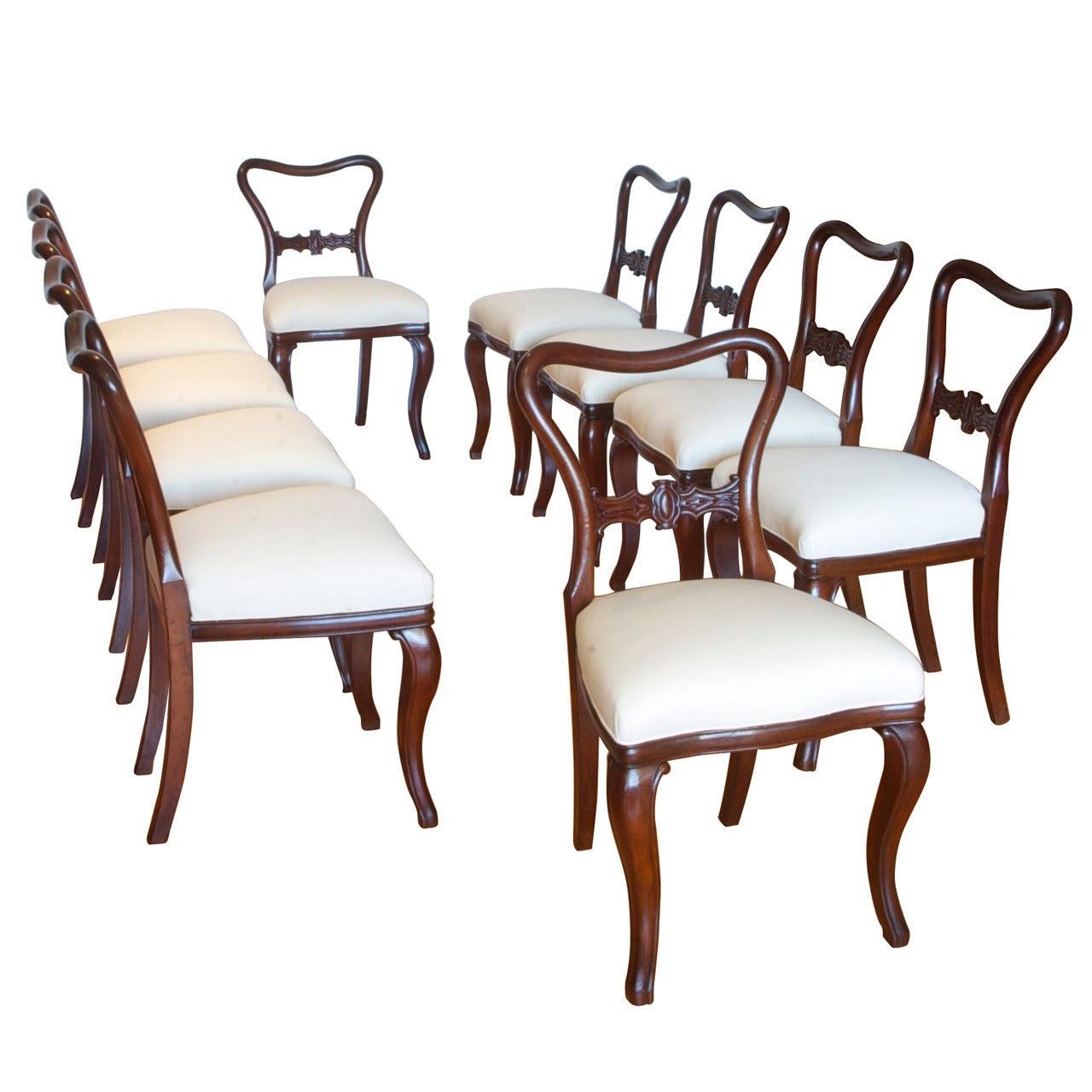 Set of Ten Antique Baltic Mahogany Dining Chairs with Upholstered Slip Seats